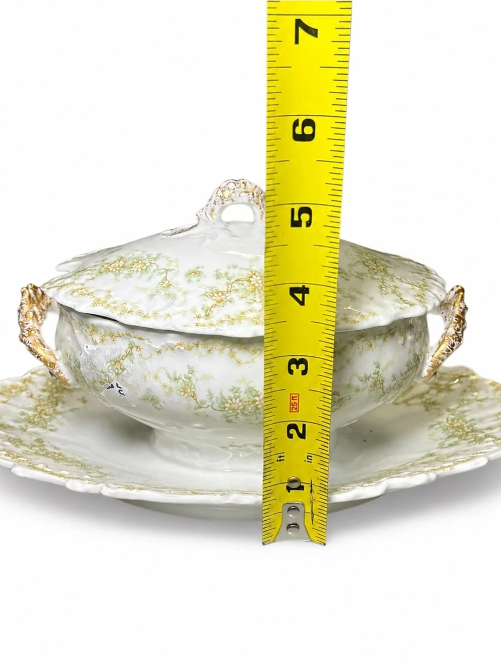 Elite Limoges France Covered Tureen Underplate Antique Green Floral